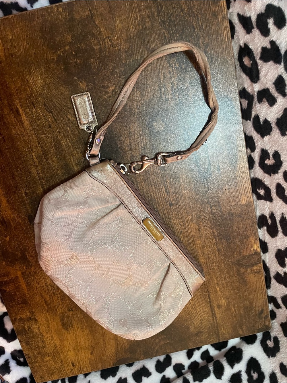 Vintage Y2K Era Coach Champange/Gold Shimmer Pleated Zip Wristlet Pouch